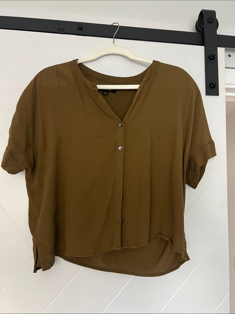Madewell Olive Brown Short-Sleeve Button-Down Top